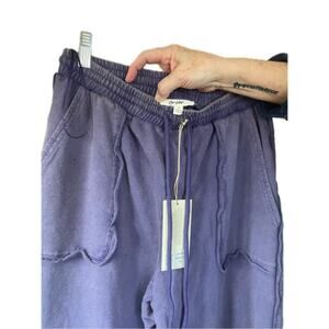 Blue Velvet Womens Raw Edge Wide Leg Sweatpants M Purple Eggplant Boho